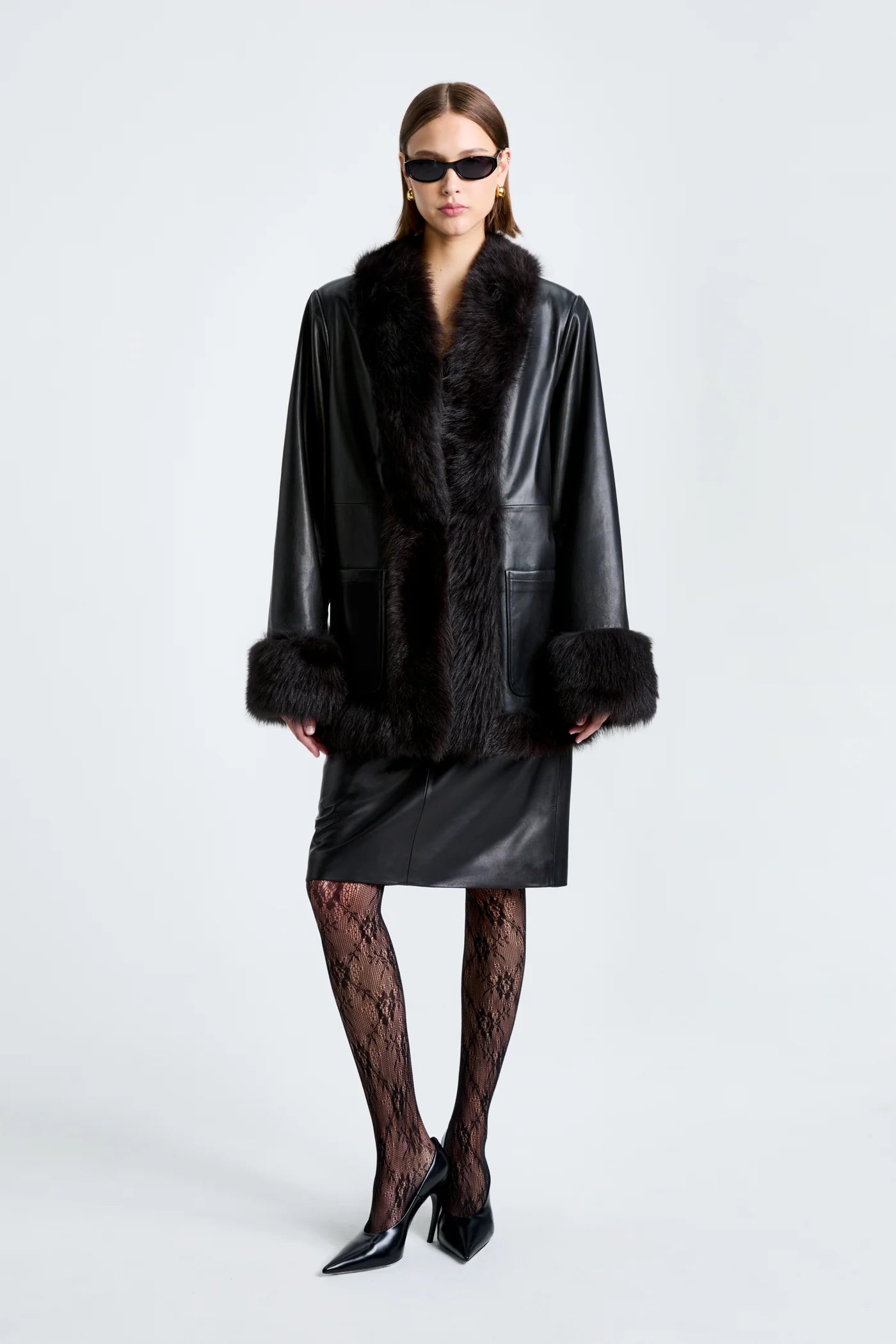 Leather Jacket with Faux Fur Trim – Black